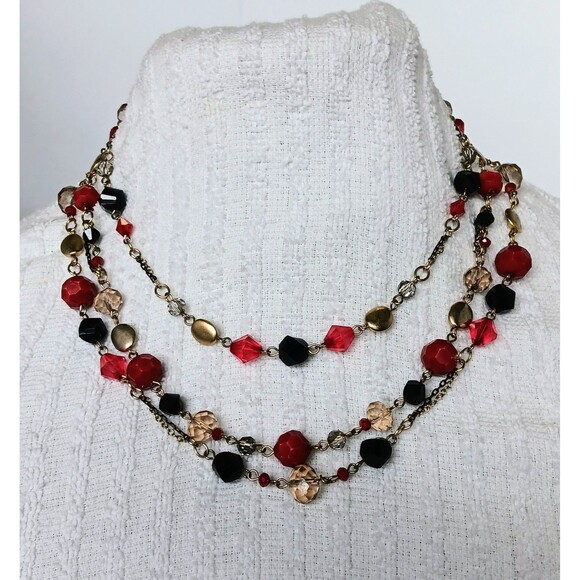 White House Black Market Gold Glass Beaded Multi Strand Statement Necklace EUC - Picture 3 of 10